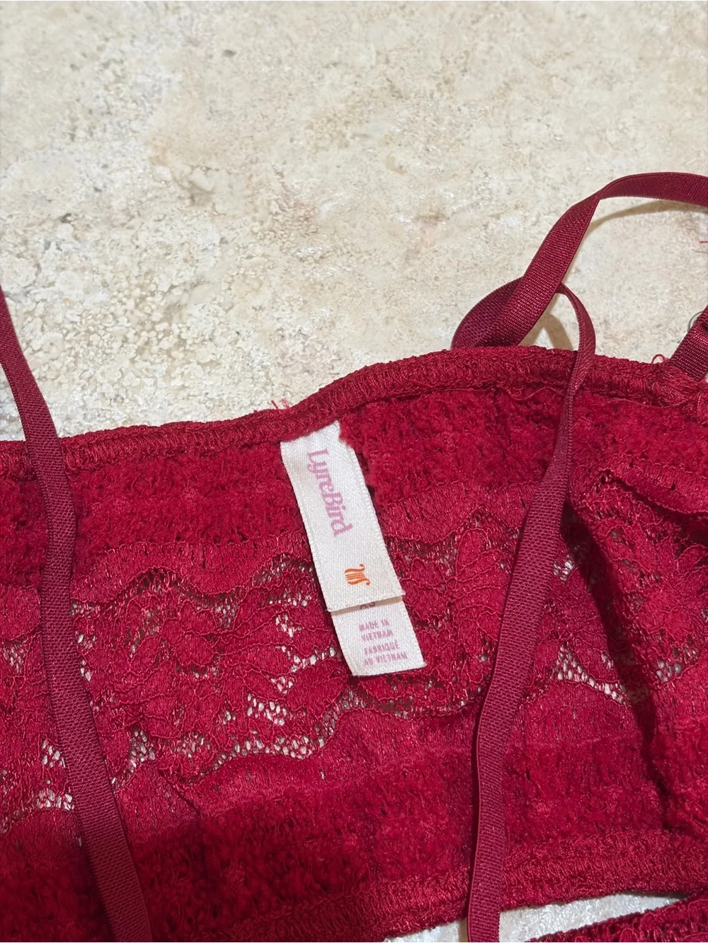 LyreBird from Anthropologie red lace bralette
